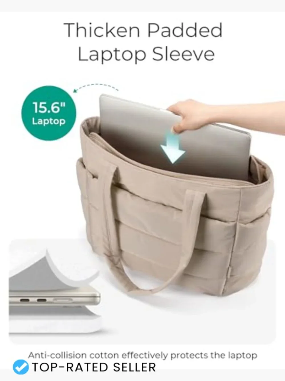 Puffy Tote Bag Lightweight Shoulder Handbag with Compartments for Travel Work
